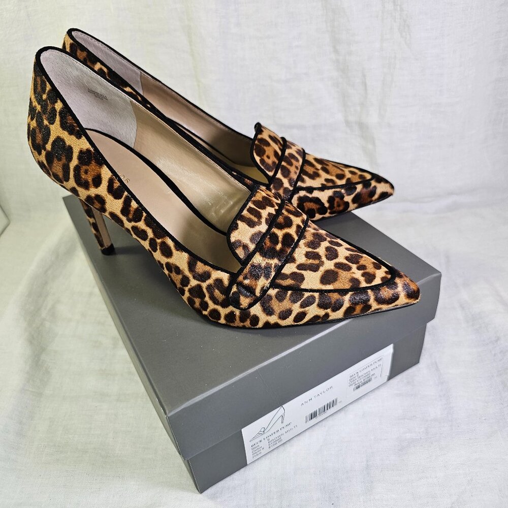 Ann Taylor Beck  Leopard Print Calf Hair 3.5” Loafer Stiletto Heel Pump 9M - Picture 13 of 14